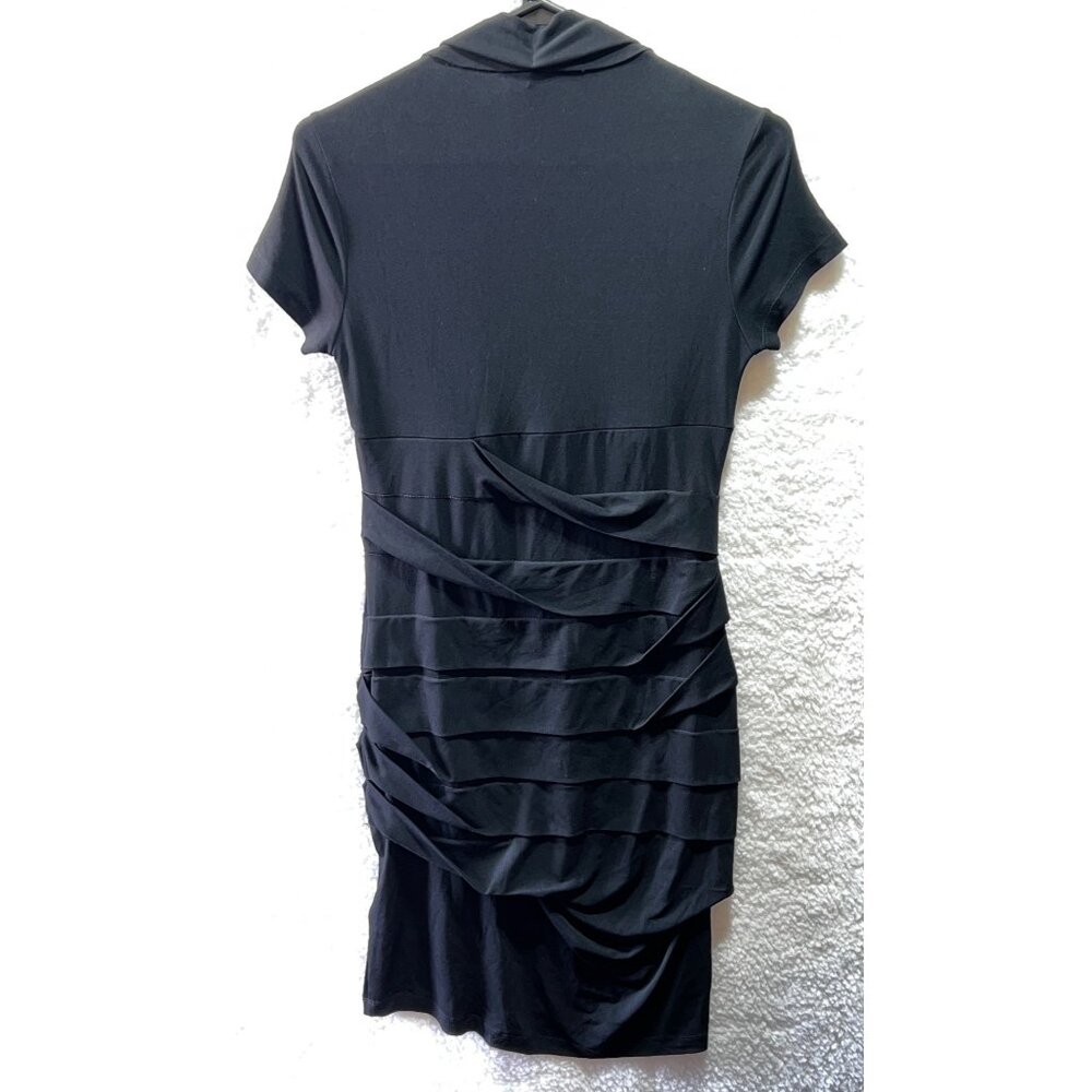 Carole Little Women’s Black & Purple Short Sleeve Ruched V-Neck Dress Size 6 - Picture 2 of 5